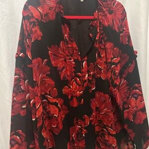 Cato Red Floral Blouse on Black